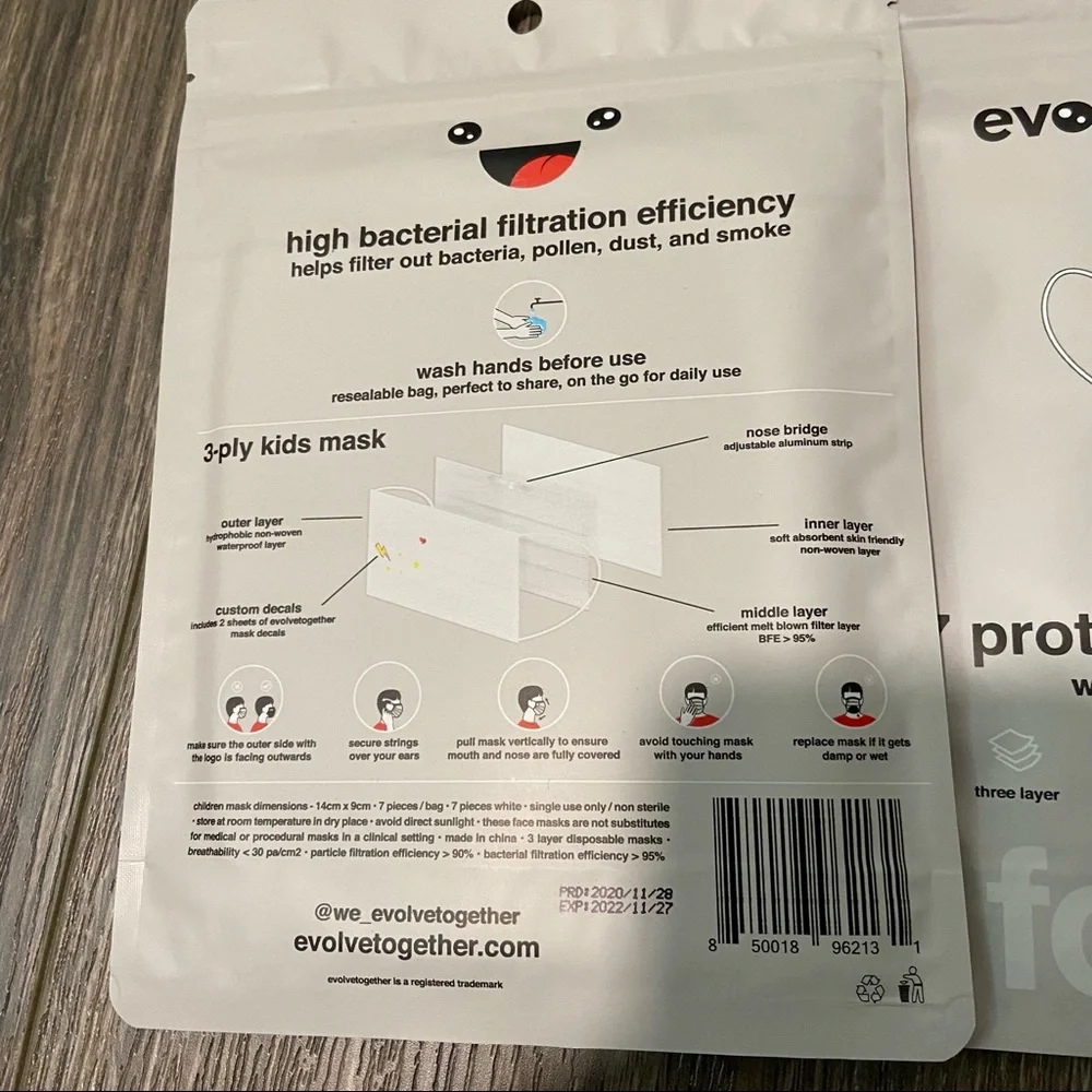 NWT EvolveTogether kids face masks, 21 total